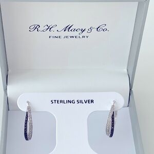 Black White NEW Diamond Double Crossover Small Hoop Earrings in Sterling Silver.